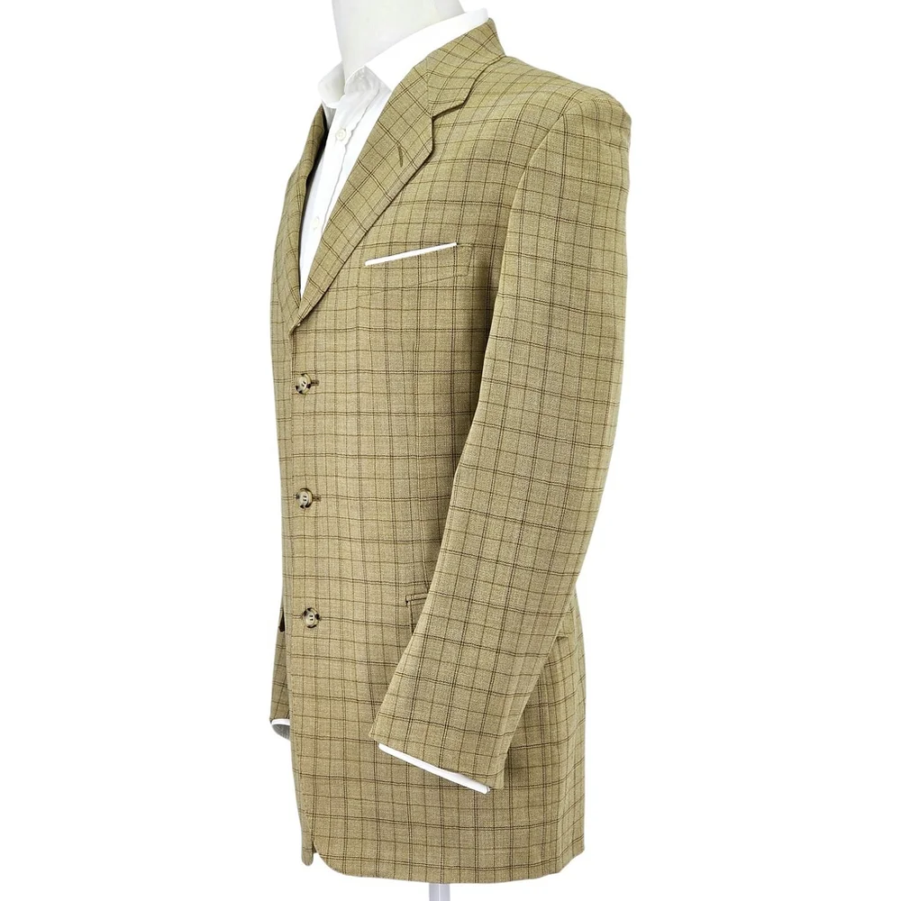 Quiet Luxury Canali Wool Blazer Mens 52L Tan Plaid Made in Italy Sport Coat - Picture 2 of 16